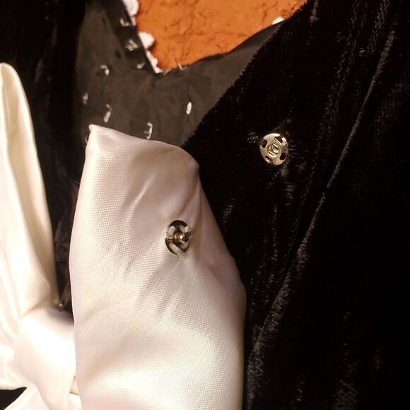 Vintage Roberta Black Velvet Maxi Dress 26" Waist White Bow Beaded Lace - Picture 9 of 14